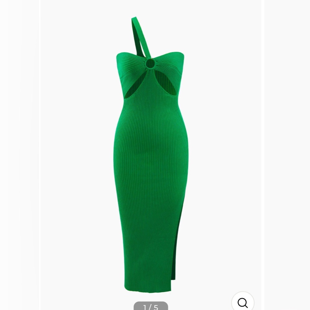 Asymmetric Cut Out Knit Slit Midi Dress